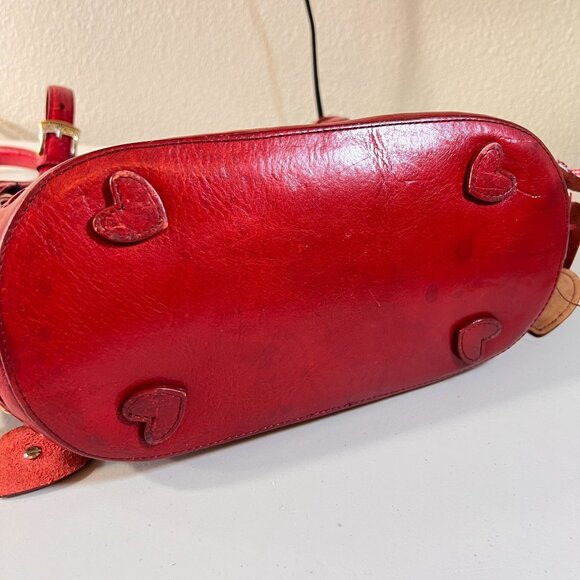 Brighton Wicker Leather Purse Red Hearts Applique Shoulder Handbag Handled Tote - Picture 9 of 16